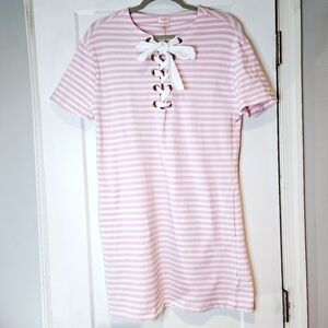 Persifor Pink White Stripe Lace Up Dress Preppy Coquette Tennis Prep M USA